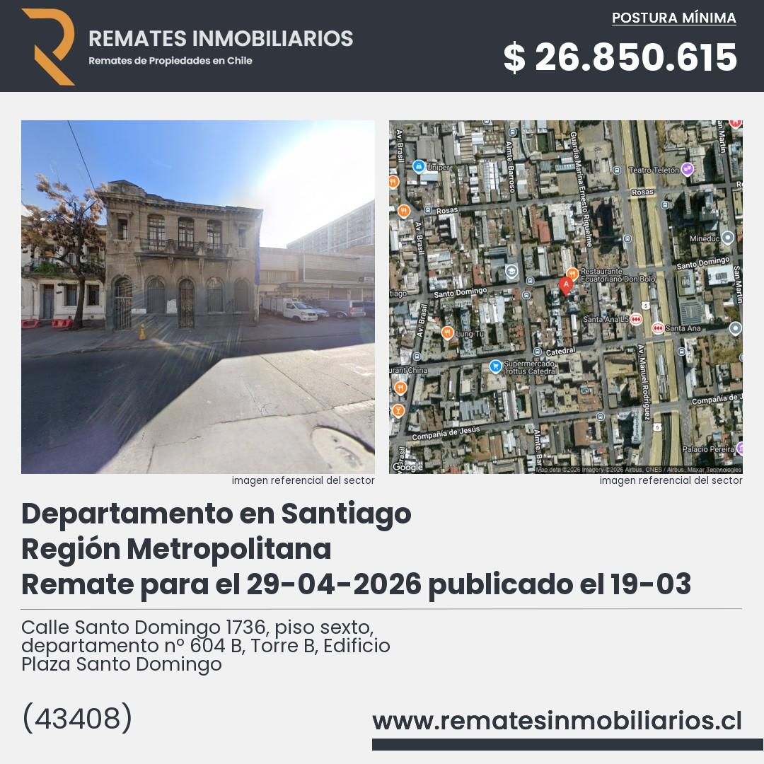 Imagen ficha Calle Santo Domingo 1736, piso sexto, departamento nº 604 B, Torre B, Edificio Plaza Santo Domingo