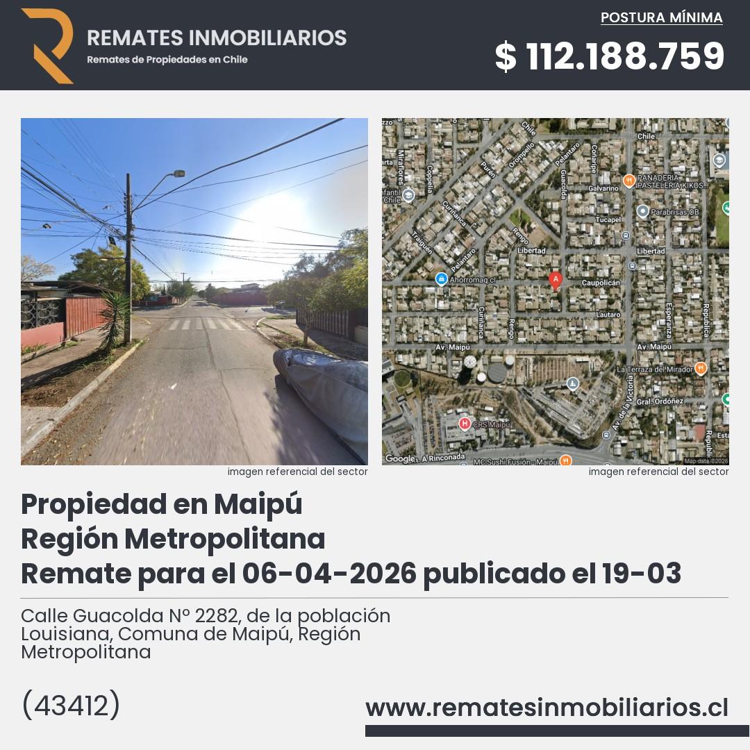 Imagen ficha Calle Guacolda Nº 2282, de la población Louisiana, Comuna de Maipú, Región Metropolitana