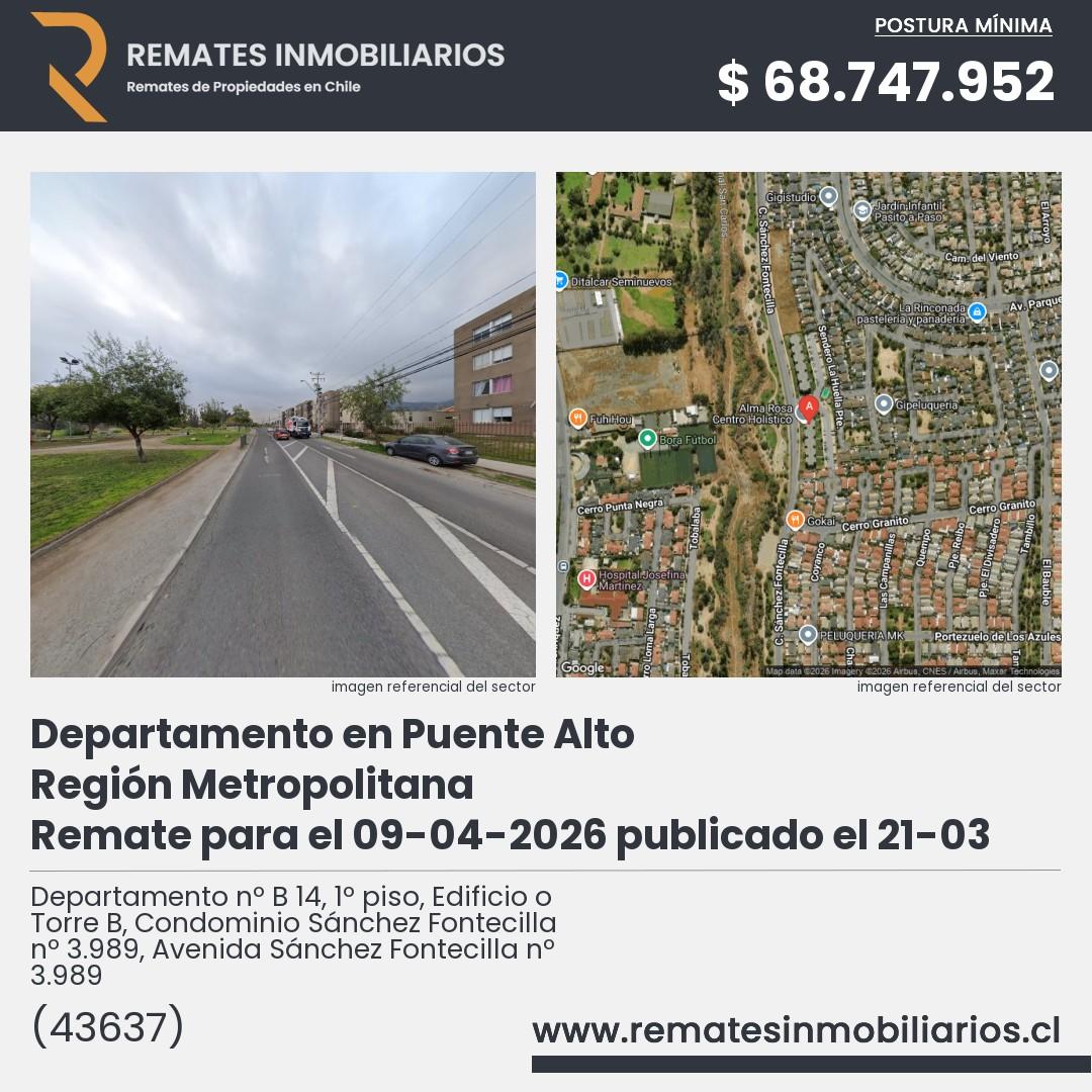 Imagen ficha Departamento nº B 14, 1º piso, Edificio o Torre B, Condominio Sánchez Fontecilla nº 3.989, Avenida Sánchez Fontecilla nº 3.989