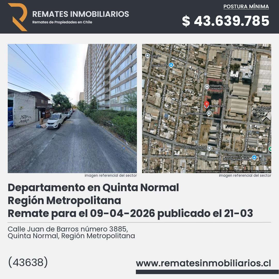 Imagen ficha Calle Juan de Barros número 3885, Quinta Normal, Región Metropolitana