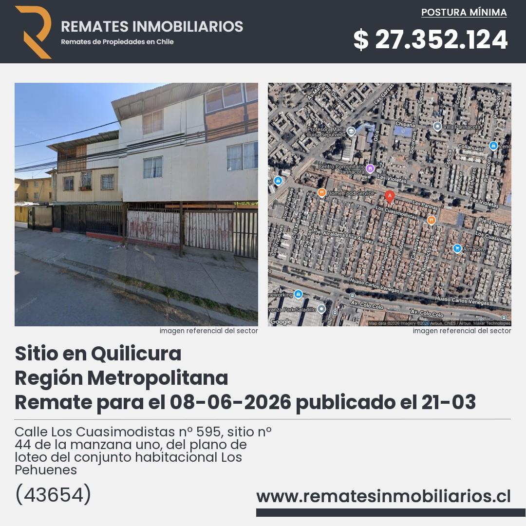 Imagen ficha Calle Los Cuasimodistas nº 595, sitio nº 44 de la manzana uno, del plano de loteo del conjunto habitacional Los Pehuenes