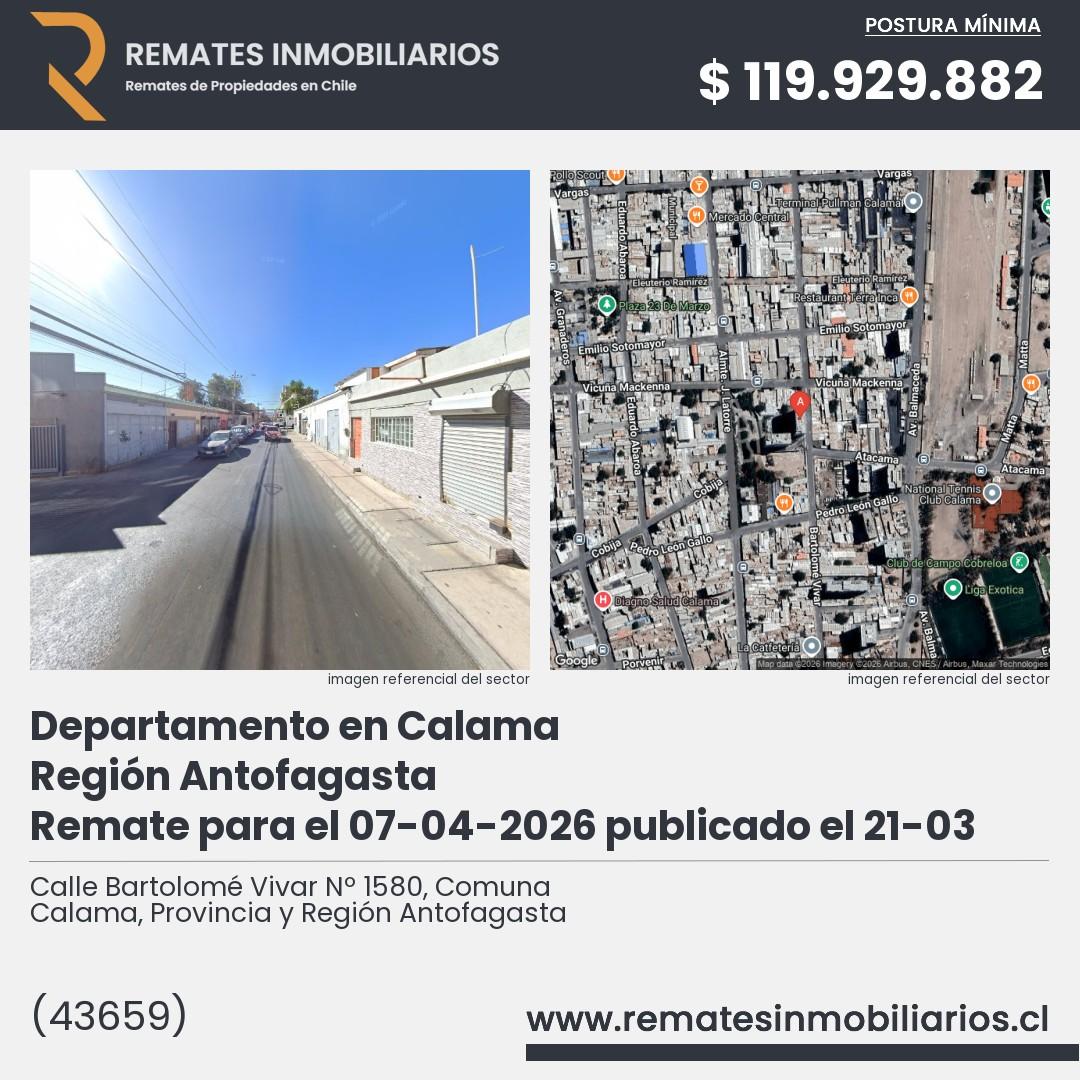 Imagen ficha Calle Bartolomé Vivar Nº 1580, Comuna Calama, Provincia y Región Antofagasta