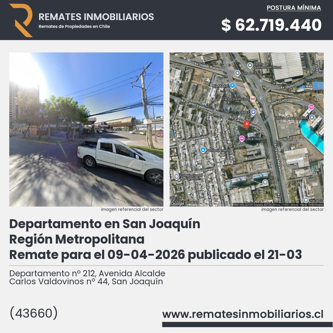 Imagen ficha Departamento nº 212, Avenida Alcalde Carlos Valdovinos nº 44, San Joaquín