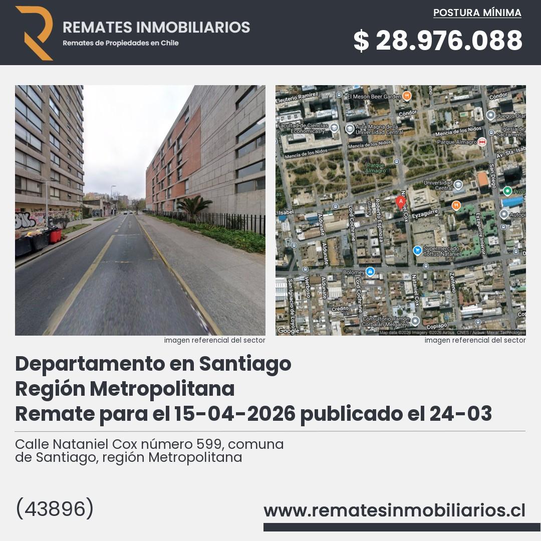 Imagen ficha Calle Nataniel Cox número 599, comuna de Santiago, región Metropolitana