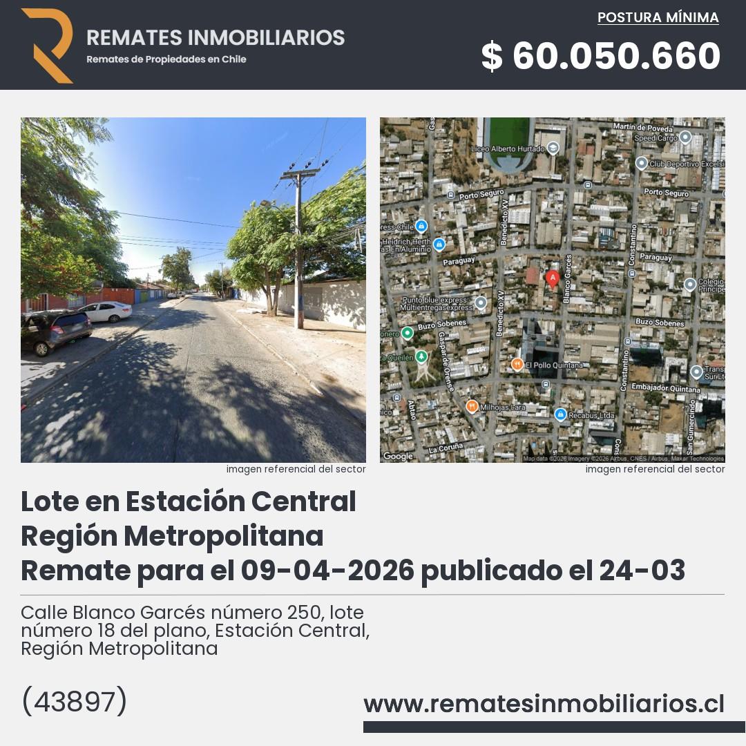 Imagen ficha Calle Blanco Garcés número 250, lote número 18 del plano, Estación Central, Región Metropolitana