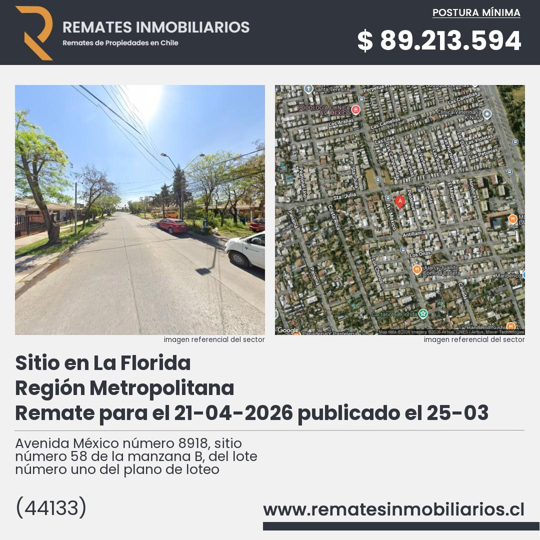 Imagen ficha Avenida México número 8918, sitio número 58 de la manzana B, del lote número uno del plano de loteo