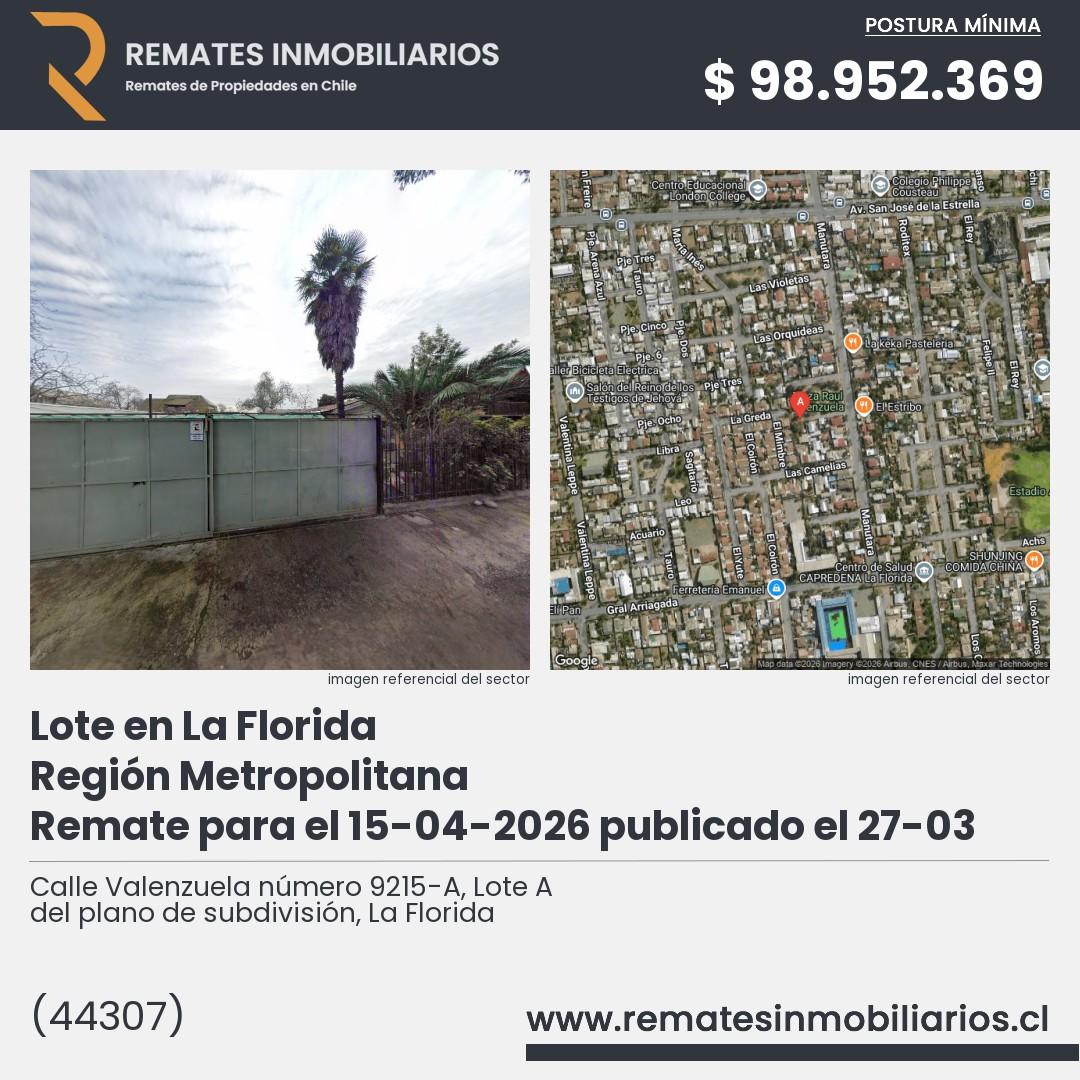 Imagen ficha Calle Valenzuela número 9215-A, Lote A del plano de subdivisión, La Florida