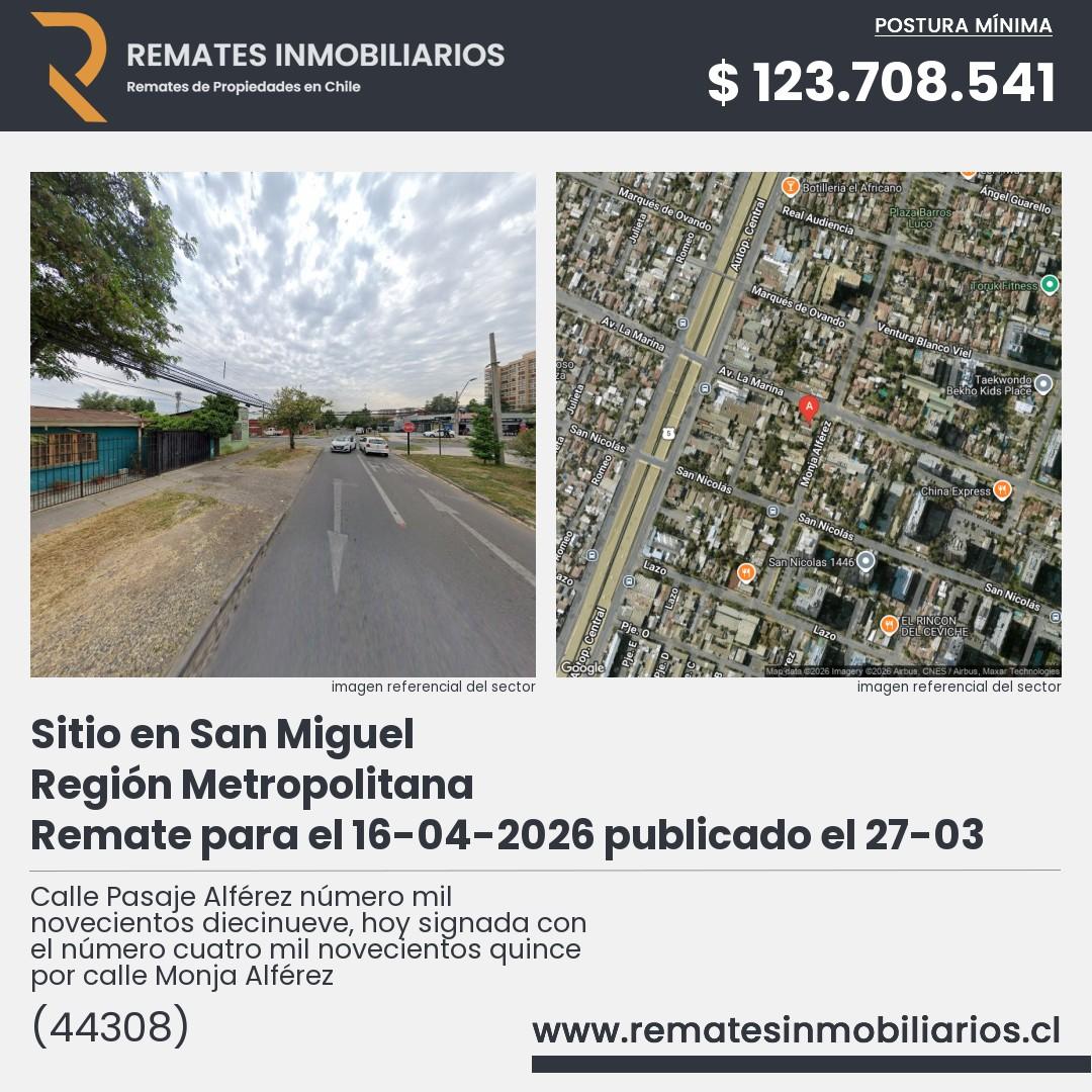 Imagen ficha Calle Pasaje Alférez número mil novecientos diecinueve, hoy signada con el número cuatro mil novecientos quince por calle Monja Alférez