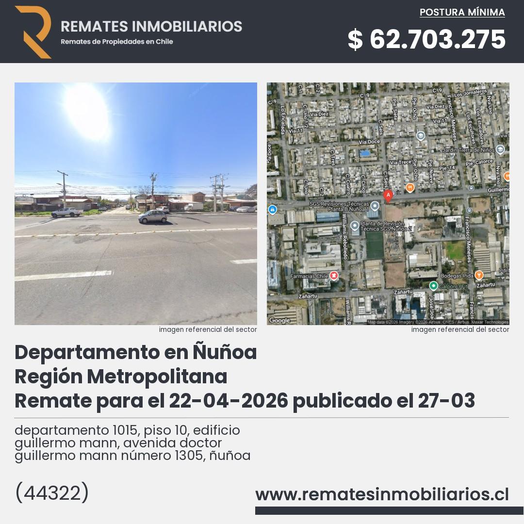 Imagen ficha departamento 1015, piso 10, edificio guillermo mann, avenida doctor guillermo mann número 1305, ñuñoa
