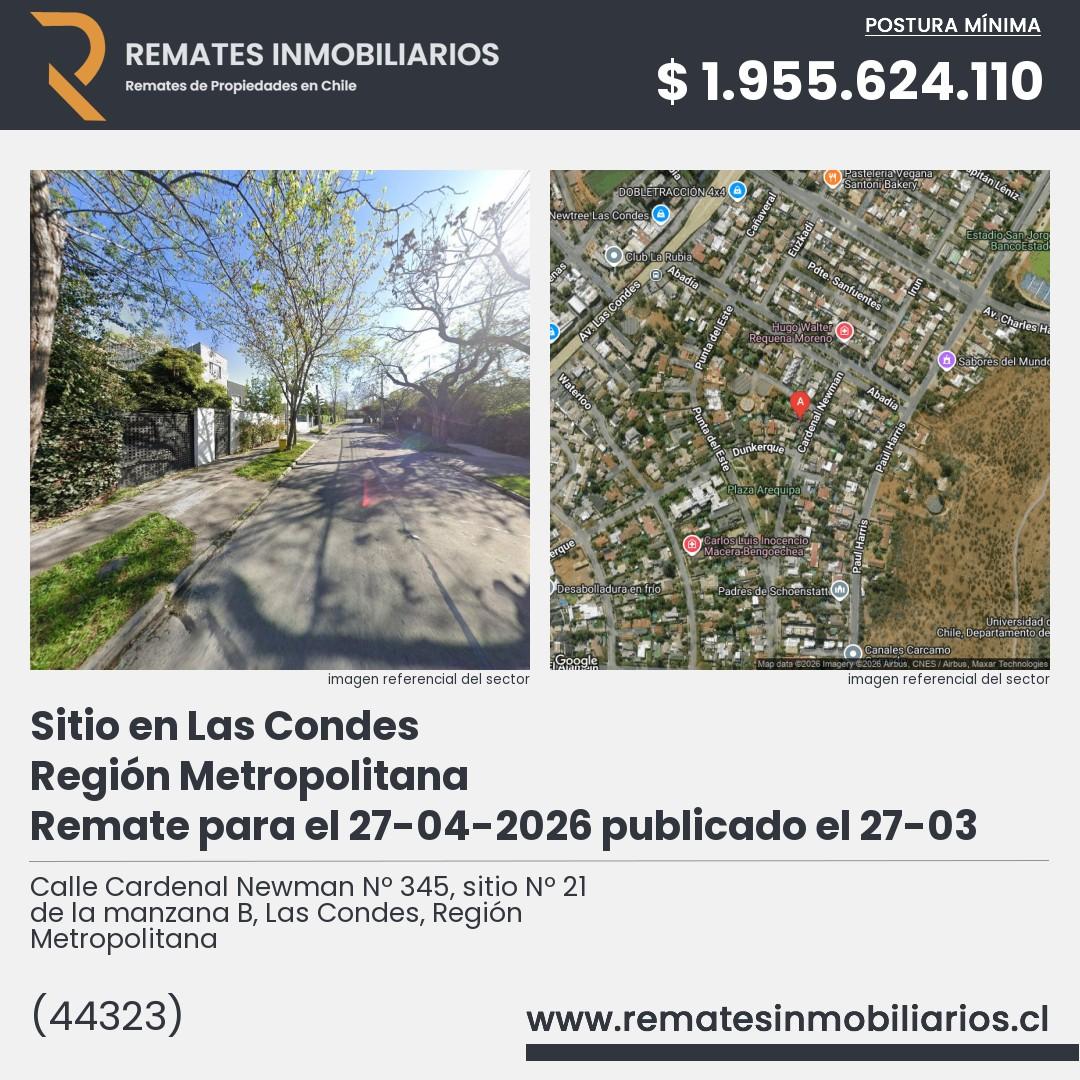 Imagen ficha Calle Cardenal Newman Nº 345, sitio Nº 21 de la manzana B, Las Condes, Región Metropolitana