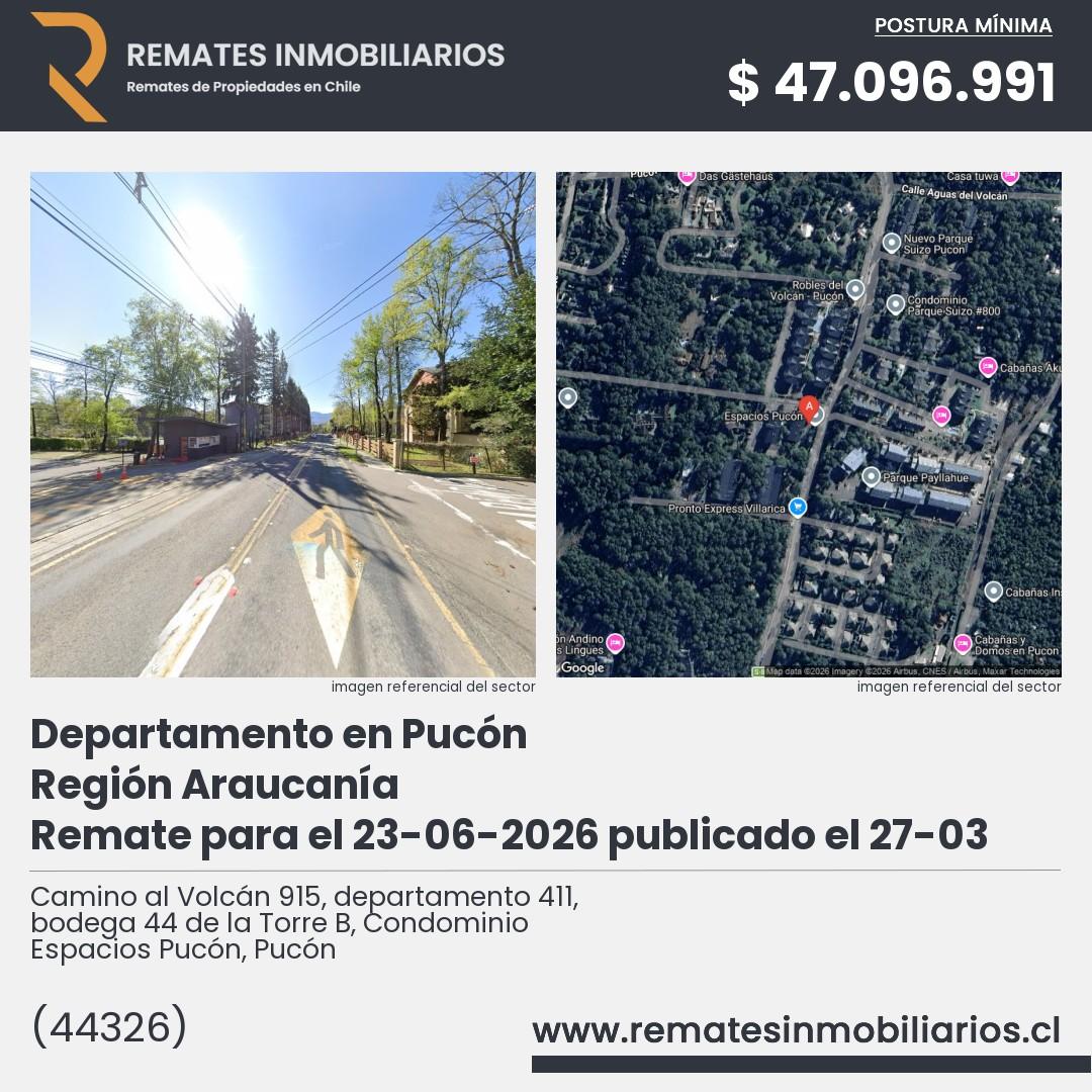 Imagen ficha Camino al Volcán 915, departamento 411, bodega 44 de la Torre B, Condominio Espacios Pucón, Pucón
