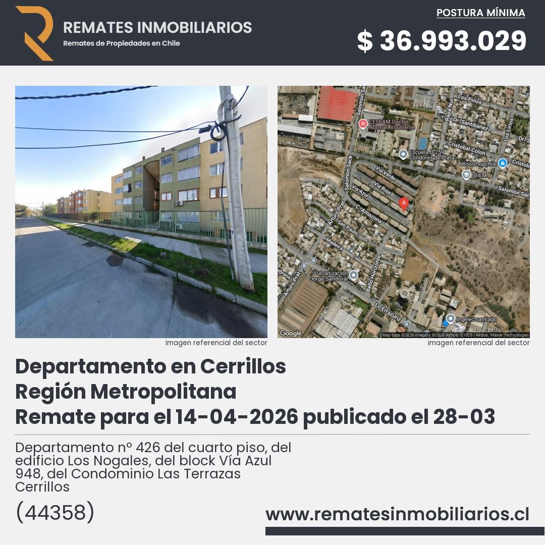 Imagen ficha Departamento nº 426 del cuarto piso, del edificio Los Nogales, del block Vía Azul 948, del Condominio Las Terrazas Cerrillos