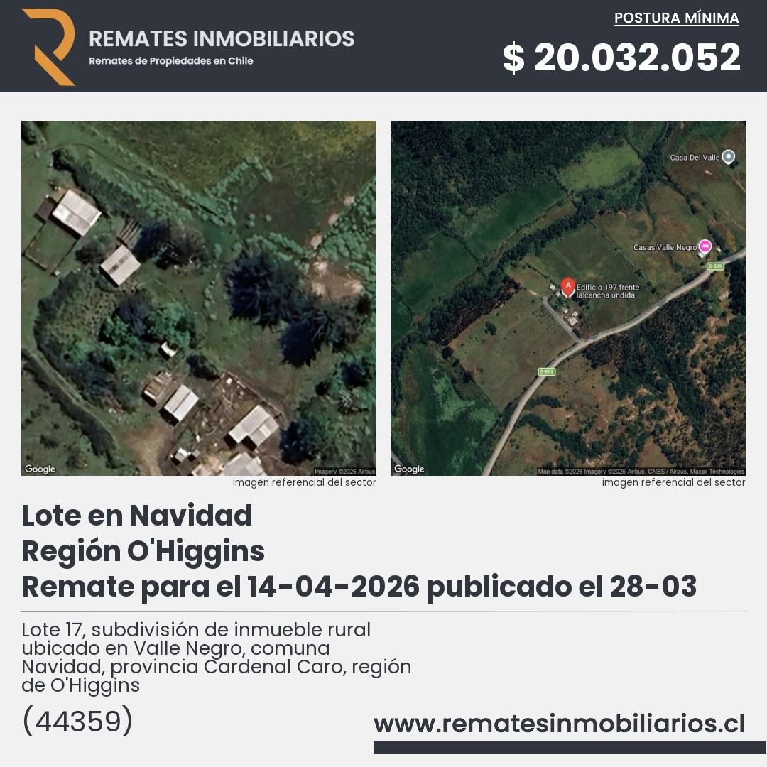 Imagen ficha Lote 17, subdivisión de inmueble rural ubicado en Valle Negro, comuna Navidad, provincia Cardenal Caro, región de O