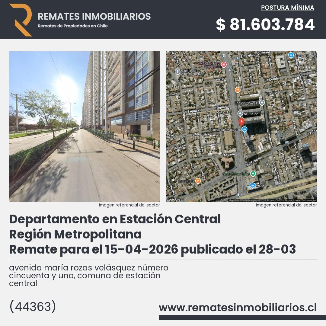 Imagen ficha avenida maría rozas velásquez número cincuenta y uno, comuna de estación central