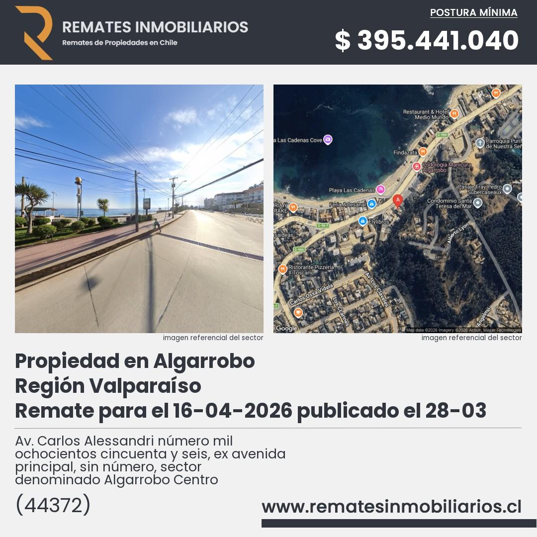 Imagen ficha Av. Carlos Alessandri número mil ochocientos cincuenta y seis, ex avenida principal, sin número, sector denominado Algarrobo Centro