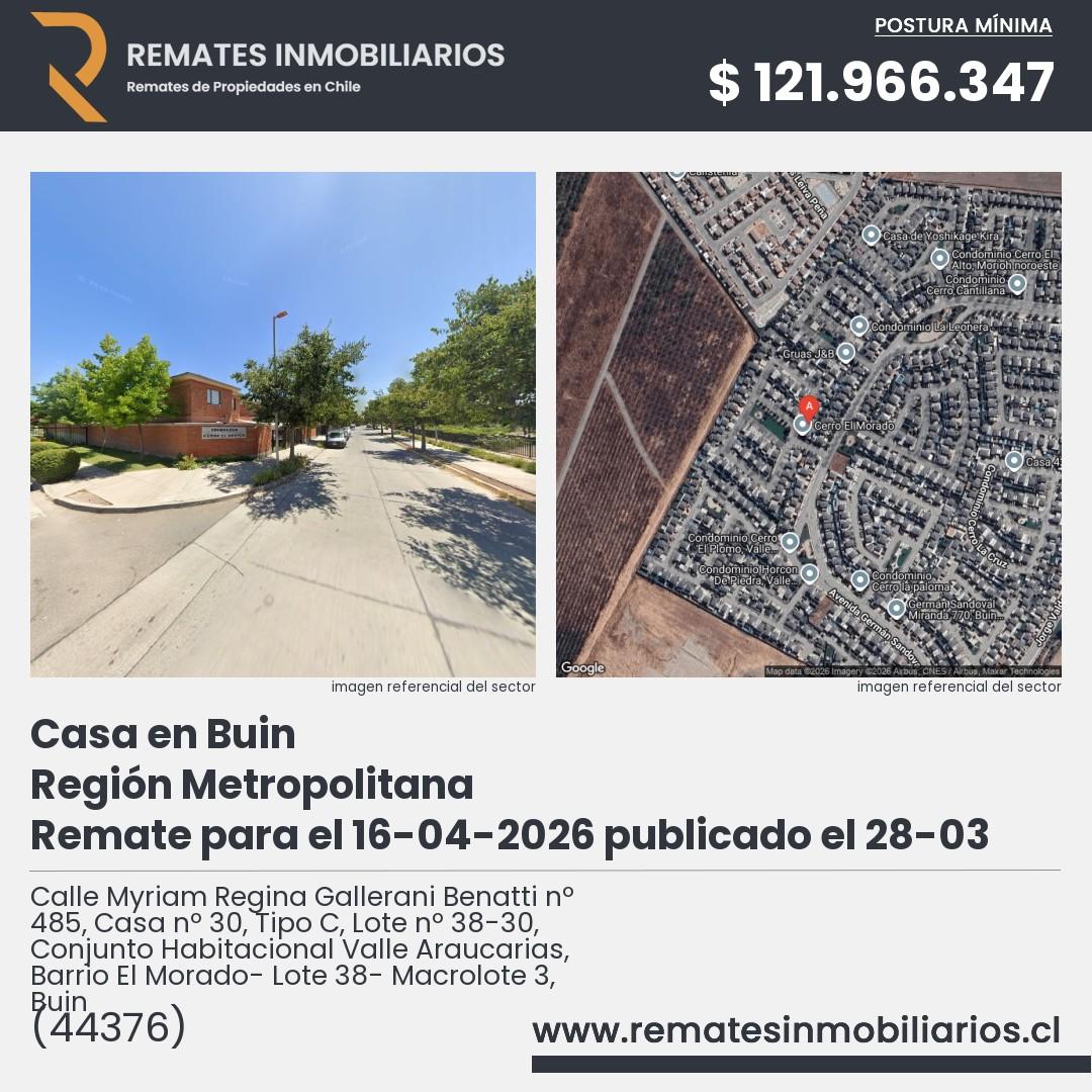 Imagen ficha Calle Myriam Regina Gallerani Benatti nº 485, Casa nº 30, Tipo C, Lote nº 38-30, Conjunto Habitacional Valle Araucarias, Barrio El Morado- Lote 38- Macrolote 3, Buin