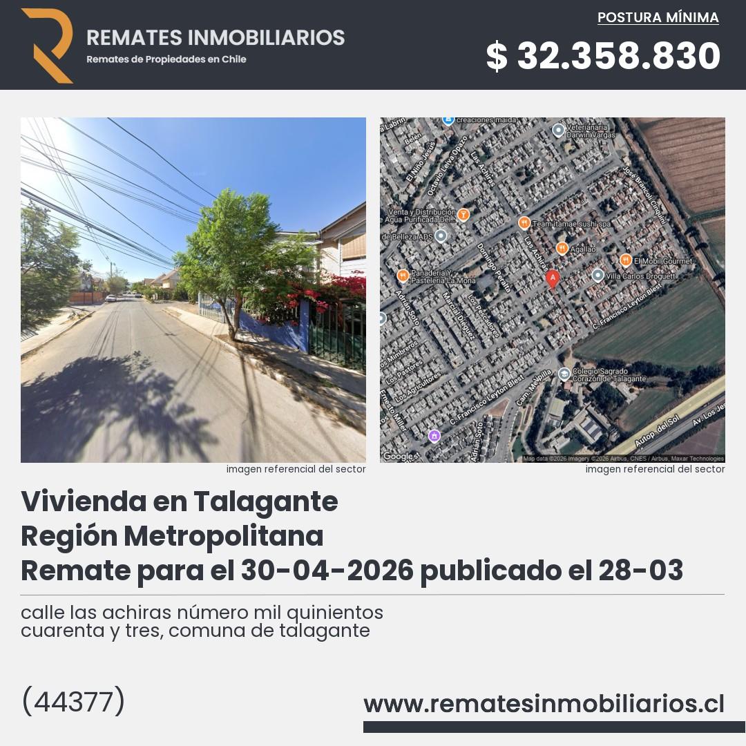 Imagen ficha calle las achiras número mil quinientos cuarenta y tres, comuna de talagante