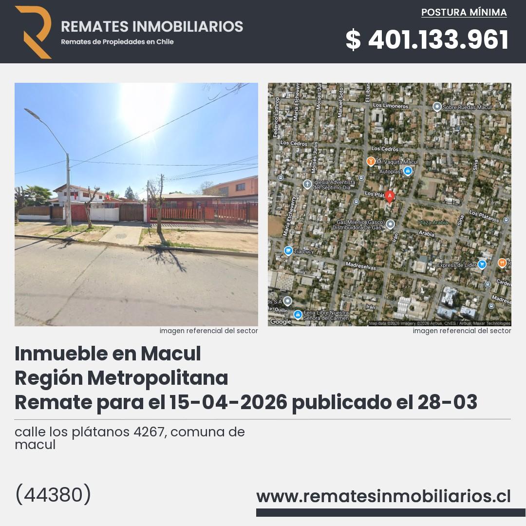Imagen ficha calle los plátanos 4267, comuna de macul