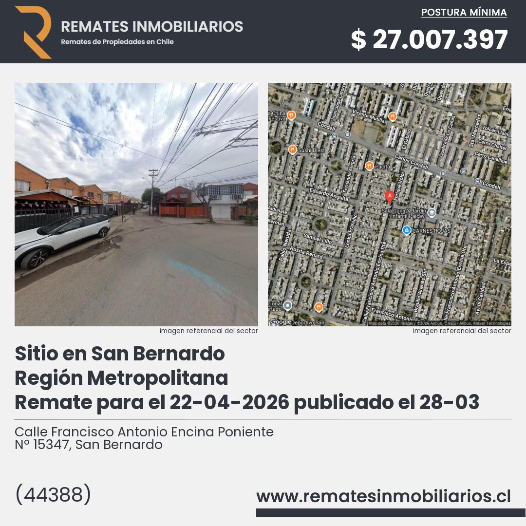 Imagen ficha Calle Francisco Antonio Encina Poniente Nº 15347, San Bernardo