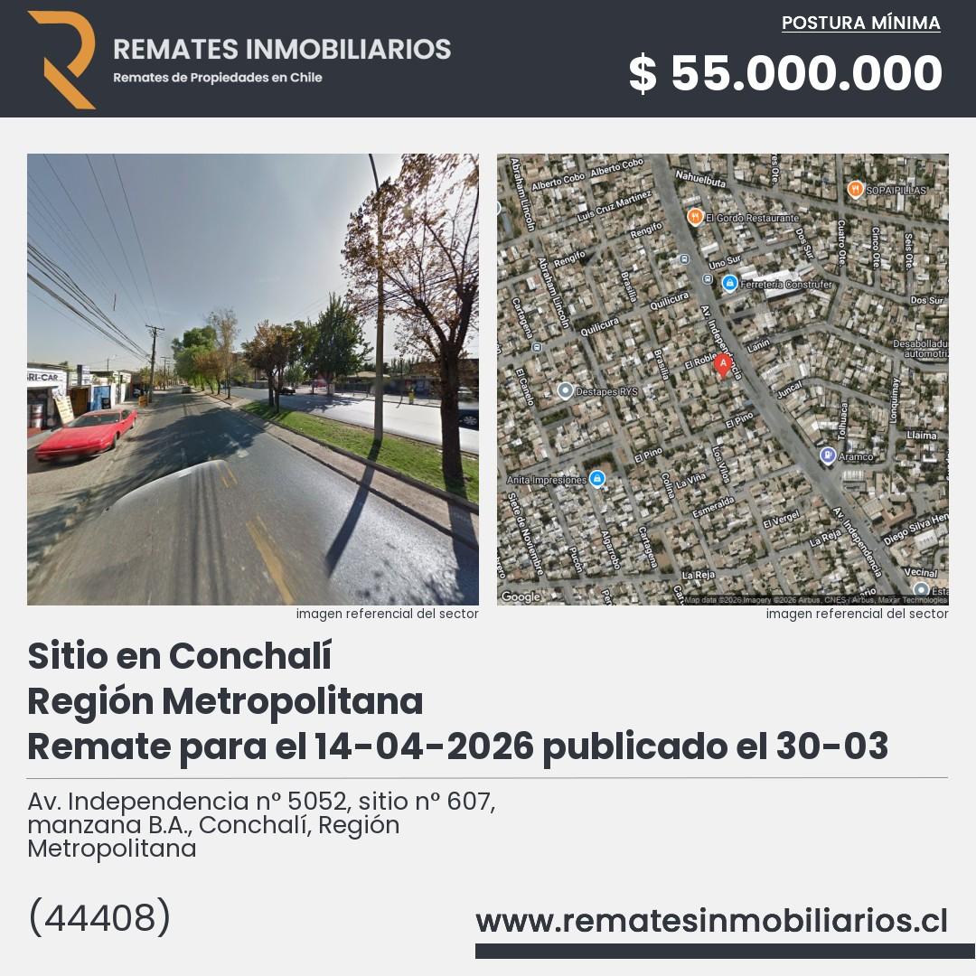 Imagen ficha Av. Independencia n° 5052, sitio n° 607, manzana B.A., Conchalí, Región Metropolitana
