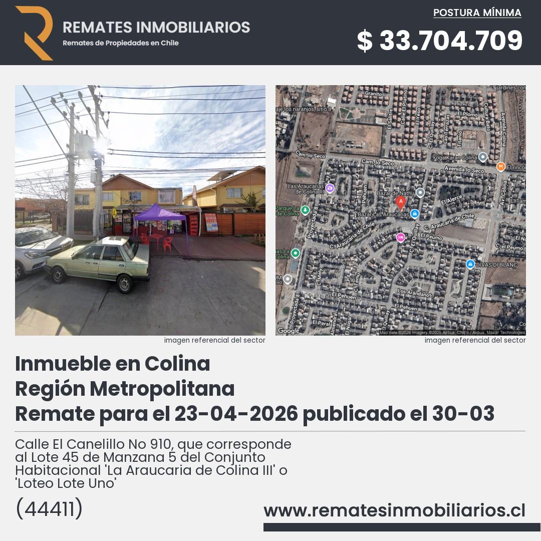 Imagen ficha Calle El Canelillo No 910, que corresponde al Lote 45 de Manzana 5 del Conjunto Habitacional 