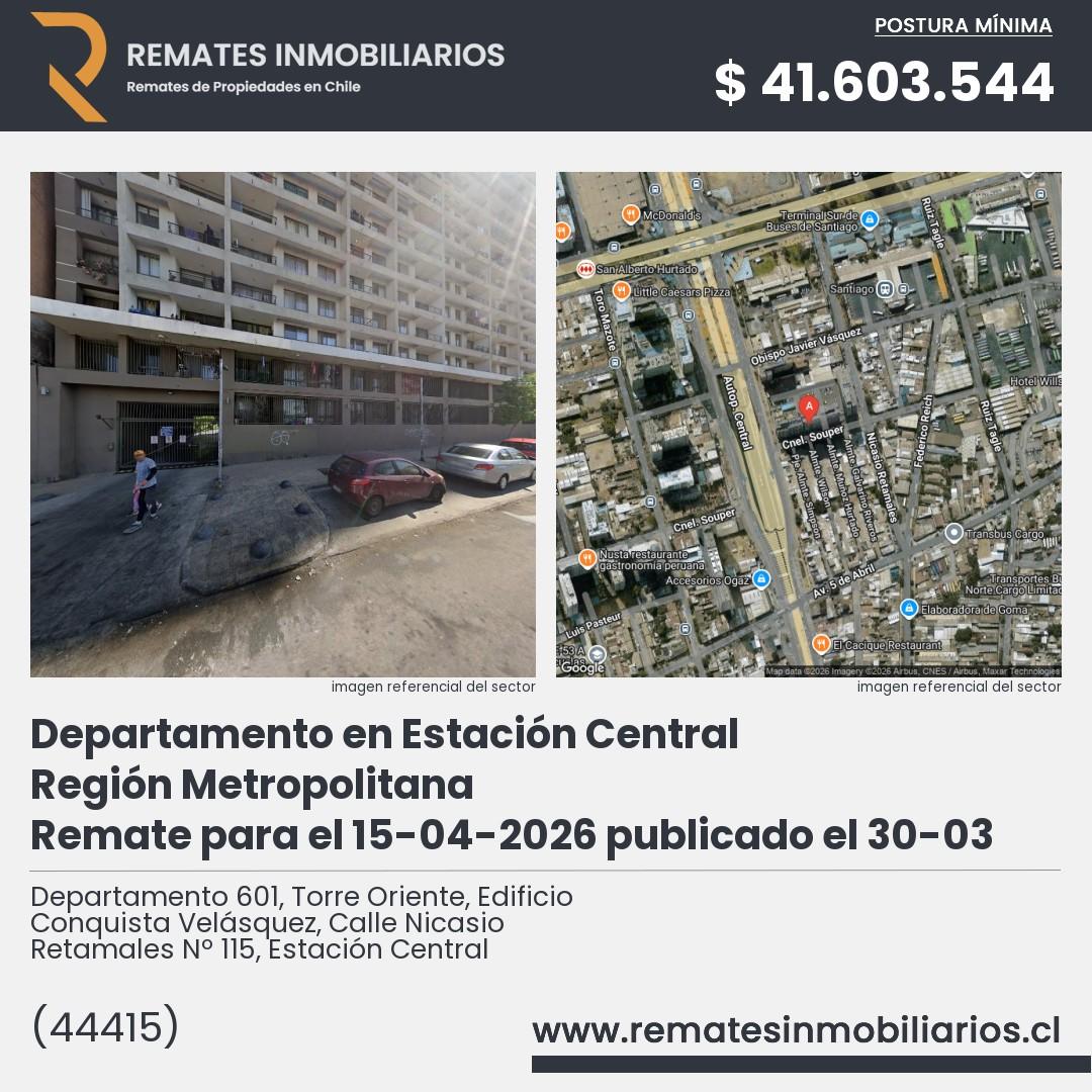 Imagen ficha Departamento 601, Torre Oriente, Edificio Conquista Velásquez, Calle Nicasio Retamales Nº 115, Estación Central