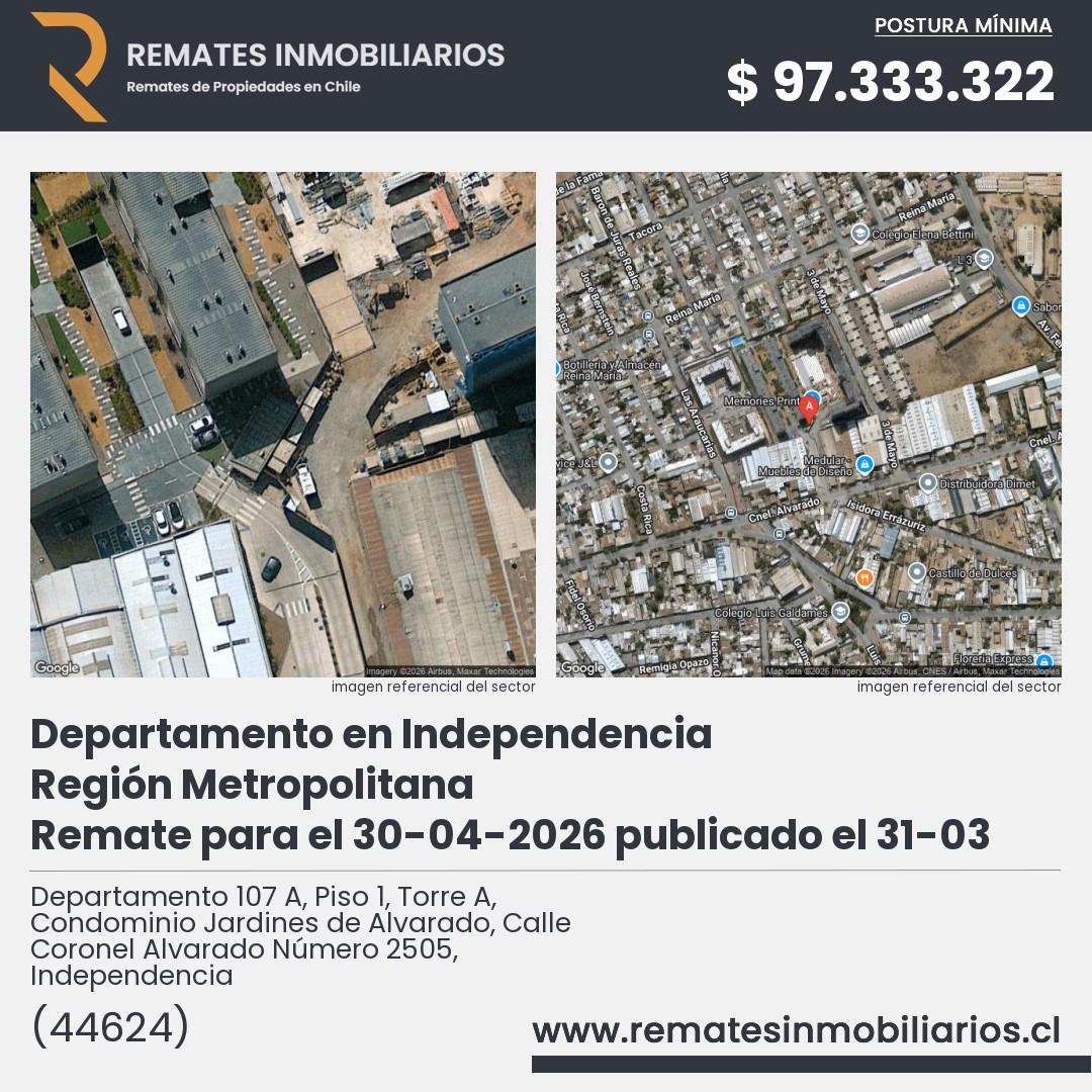 Imagen ficha Departamento 107 A, Piso 1, Torre A, Condominio Jardines de Alvarado, Calle Coronel Alvarado Número 2505, Independencia