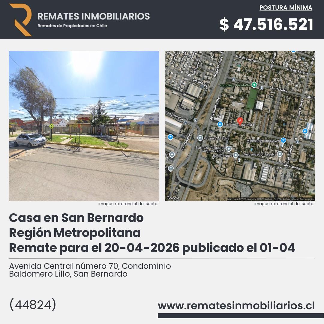 Imagen ficha Avenida Central número 70, Condominio Baldomero Lillo, San Bernardo