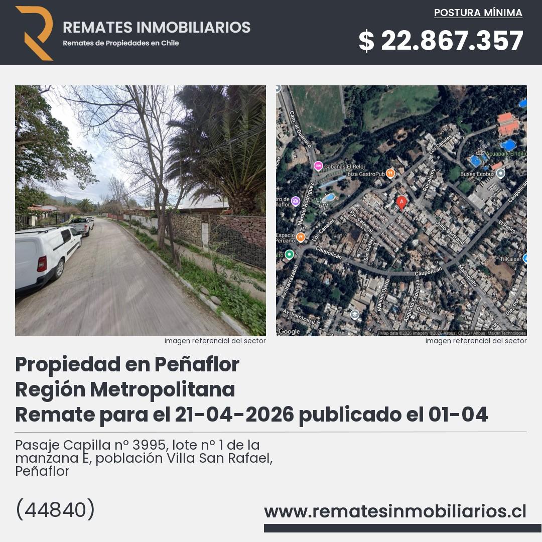 Imagen ficha Pasaje Capilla nº 3995, lote nº 1 de la manzana E, población Villa San Rafael, Peñaflor