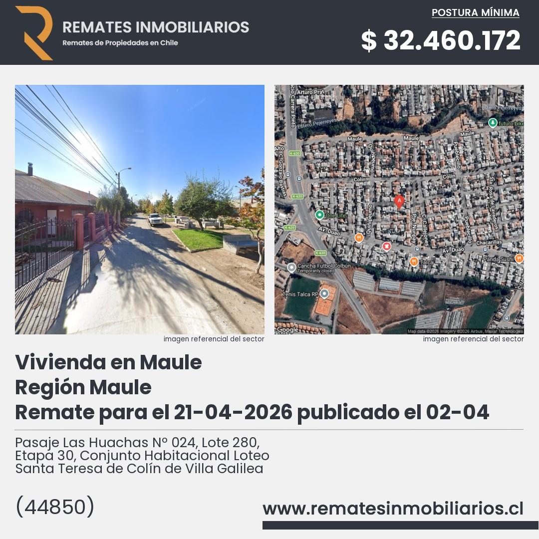 Imagen ficha Pasaje Las Huachas Nº 024, Lote 280, Etapa 30, Conjunto Habitacional Loteo Santa Teresa de Colín de Villa Galilea