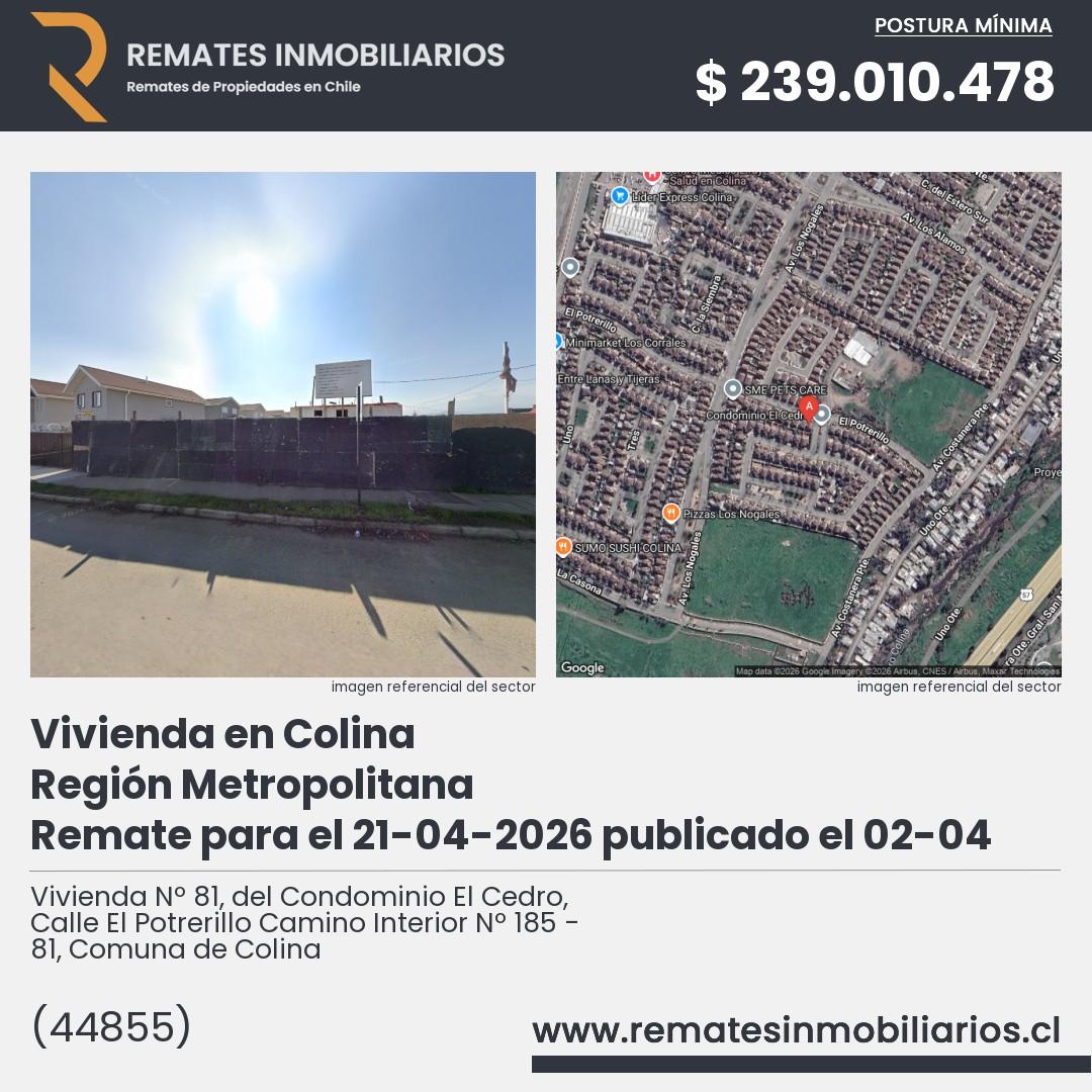 Imagen ficha Vivienda Nº 81, del Condominio El Cedro, Calle El Potrerillo Camino Interior Nº 185 - 81, Comuna de Colina