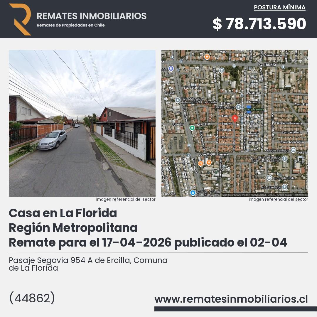 Imagen ficha Pasaje Segovia 954 A de Ercilla, Comuna de La Florida