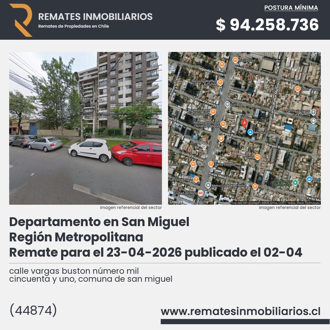 Imagen ficha calle vargas buston número mil cincuenta y uno, comuna de san miguel