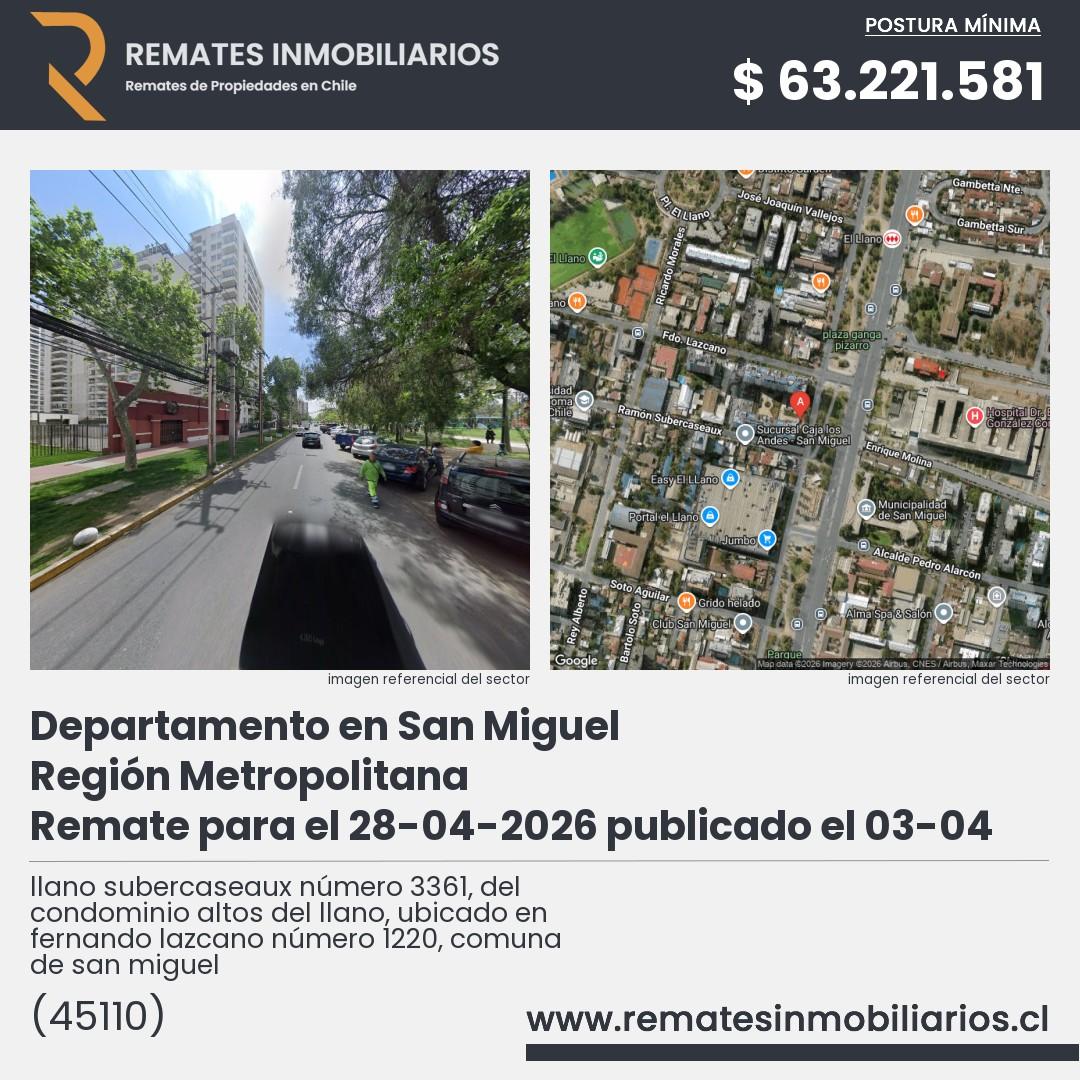 Imagen ficha llano subercaseaux número 3361, del condominio altos del llano, ubicado en fernando lazcano número 1220, comuna de san miguel
