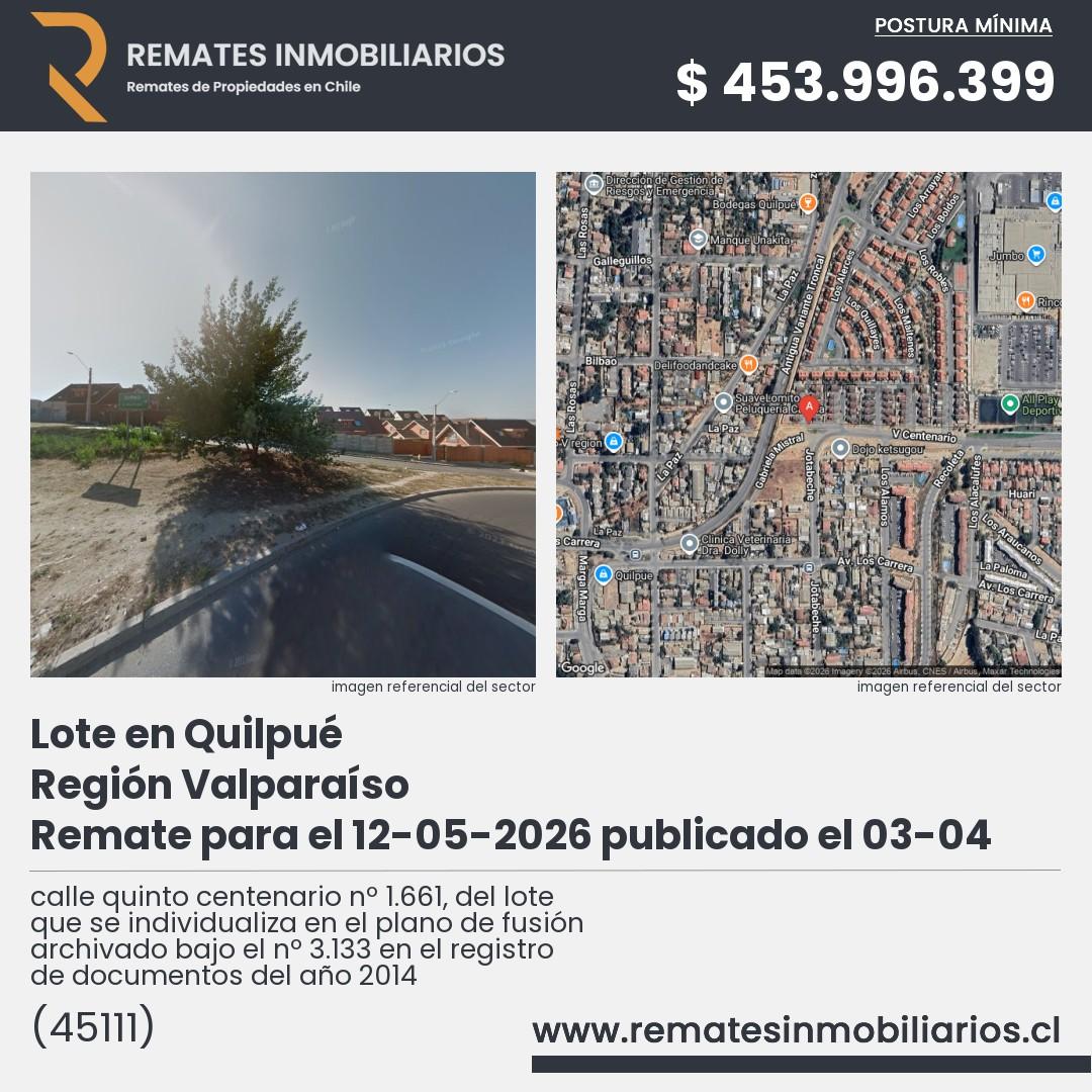 Imagen ficha calle quinto centenario nº 1.661, del lote que se individualiza en el plano de fusión archivado bajo el nº 3.133 en el registro de documentos del año 2014