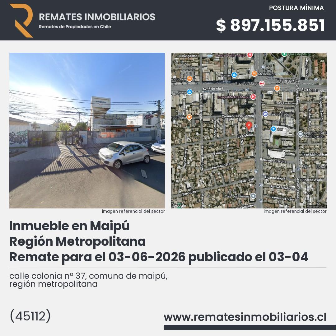 Imagen ficha calle colonia nº 37, comuna de maipú, región metropolitana