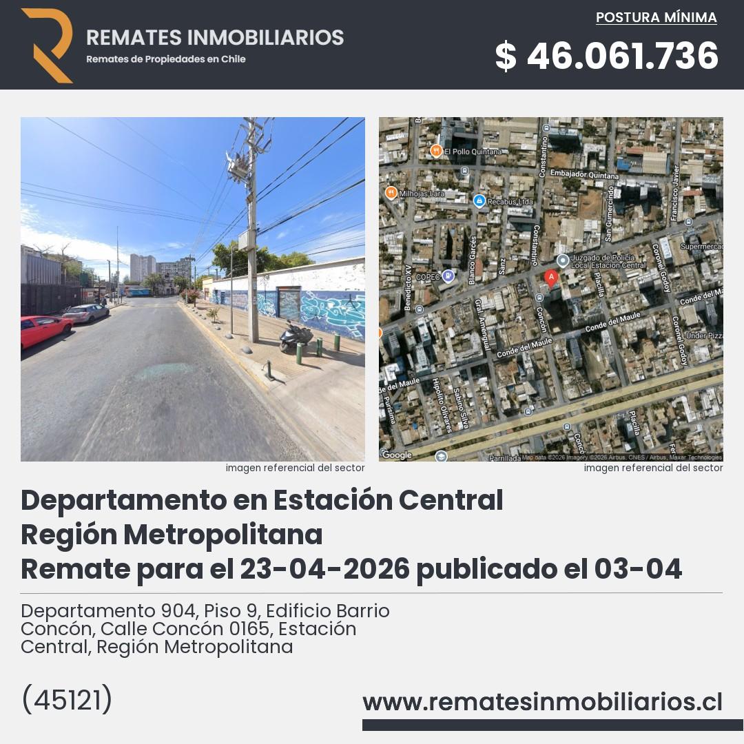 Imagen ficha Departamento 904, Piso 9, Edificio Barrio Concón, Calle Concón 0165, Estación Central, Región Metropolitana
