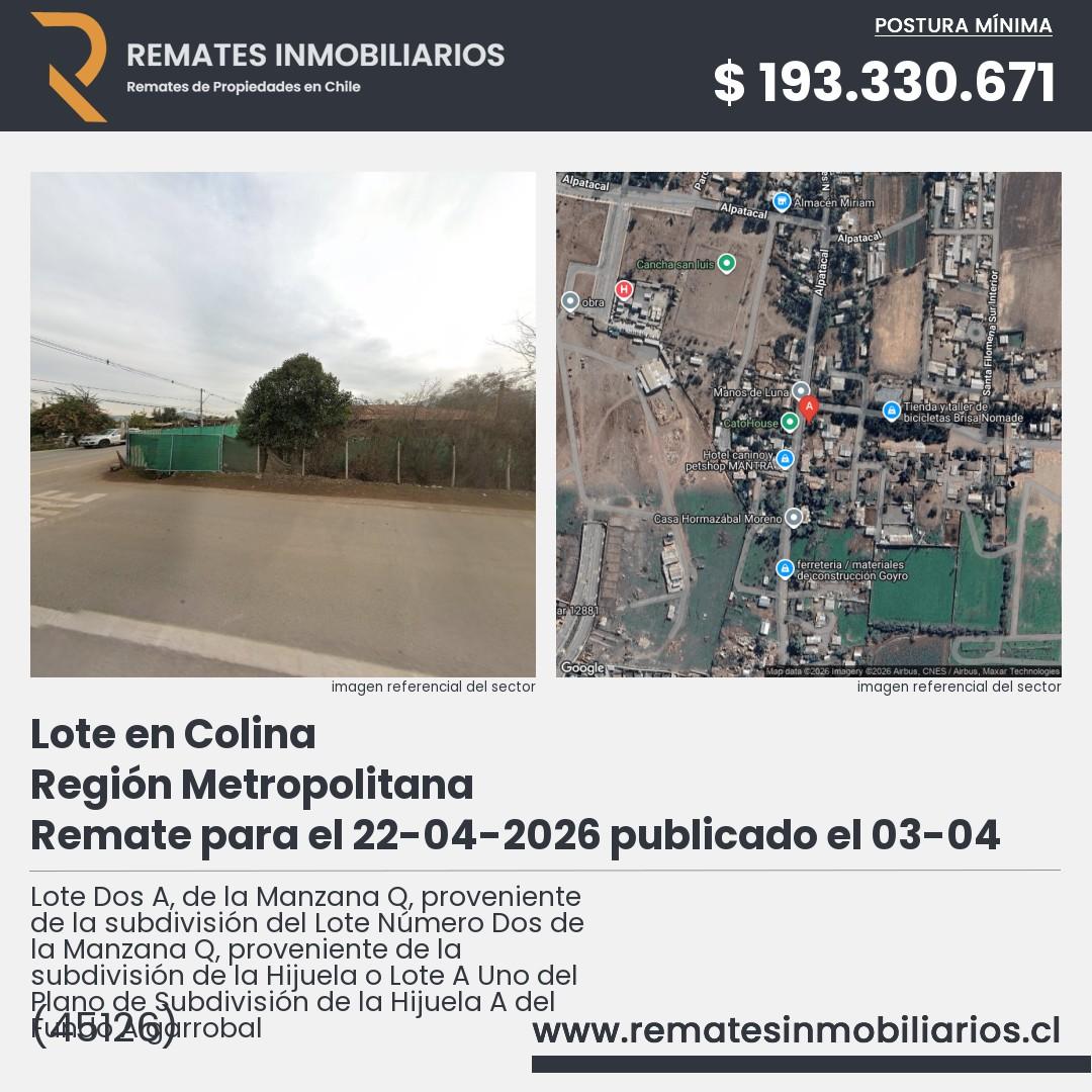 Imagen ficha Lote Dos A, de la Manzana Q, proveniente de la subdivisión del Lote Número Dos de la Manzana Q, proveniente de la subdivisión de la Hijuela o Lote A Uno del Plano de Subdivisión de la Hijuela A del Fundo Algarrobal