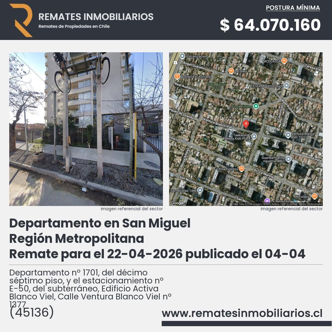 Imagen ficha Departamento nº 1701, del décimo séptimo piso, y el estacionamiento nº E-50, del subterráneo, Edificio Activa Blanco Viel, Calle Ventura Blanco Viel nº 1377
