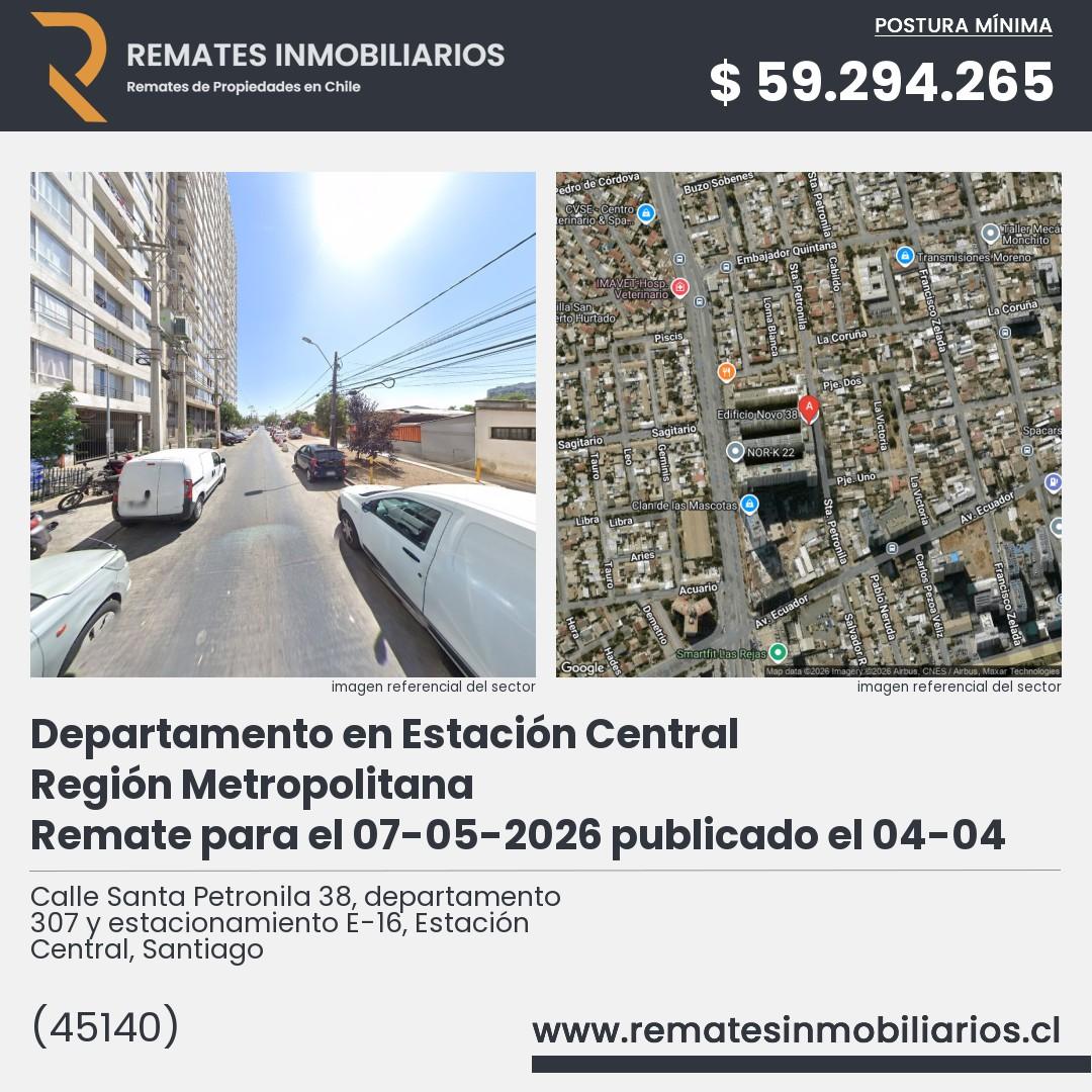 Imagen ficha Calle Santa Petronila 38, departamento 307 y estacionamiento E-16, Estación Central, Santiago