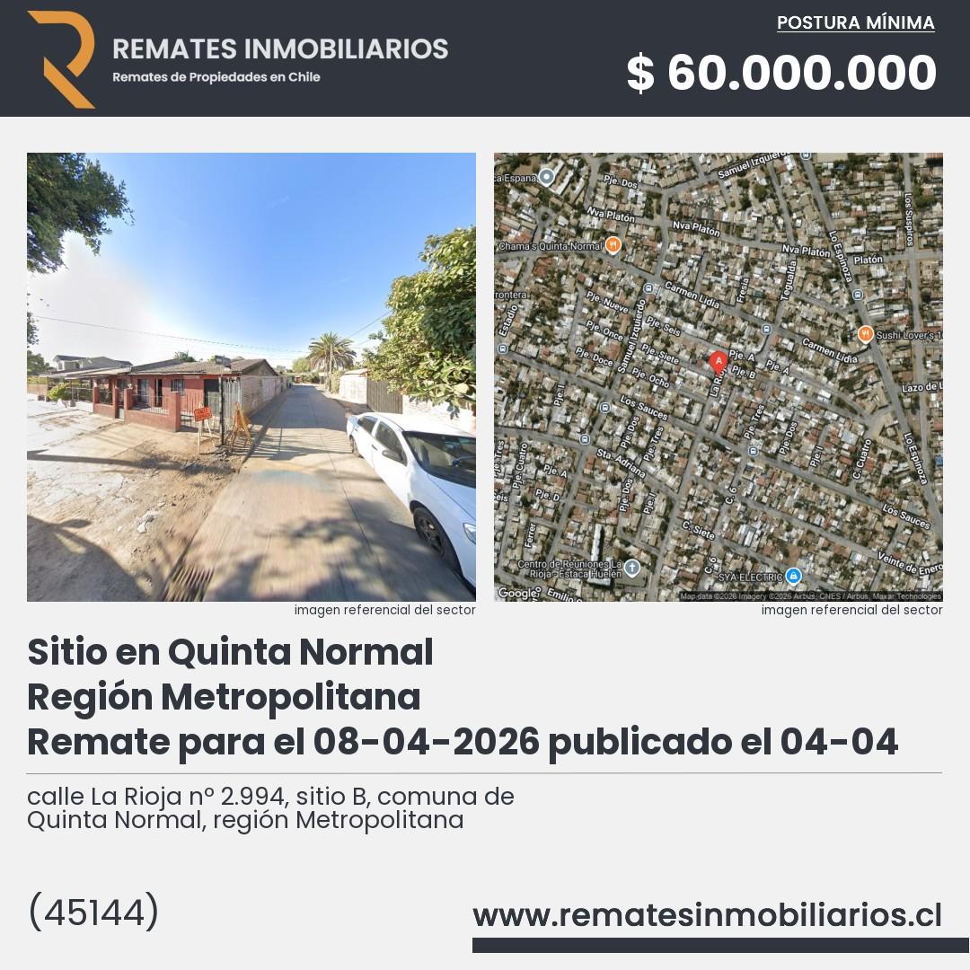 Imagen ficha calle La Rioja nº 2.994, sitio B, comuna de Quinta Normal, región Metropolitana
