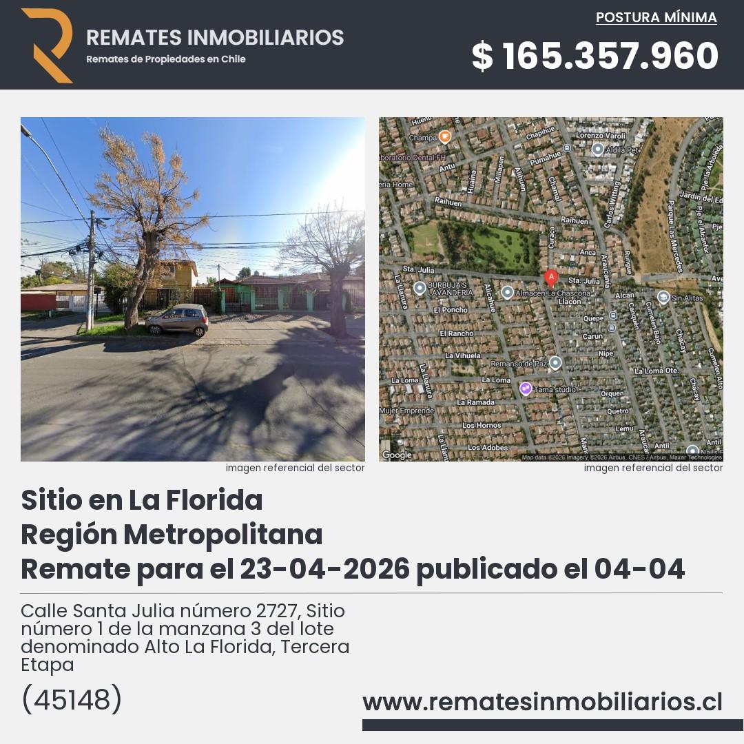 Imagen ficha Calle Santa Julia número 2727, Sitio número 1 de la manzana 3 del lote denominado Alto La Florida, Tercera Etapa
