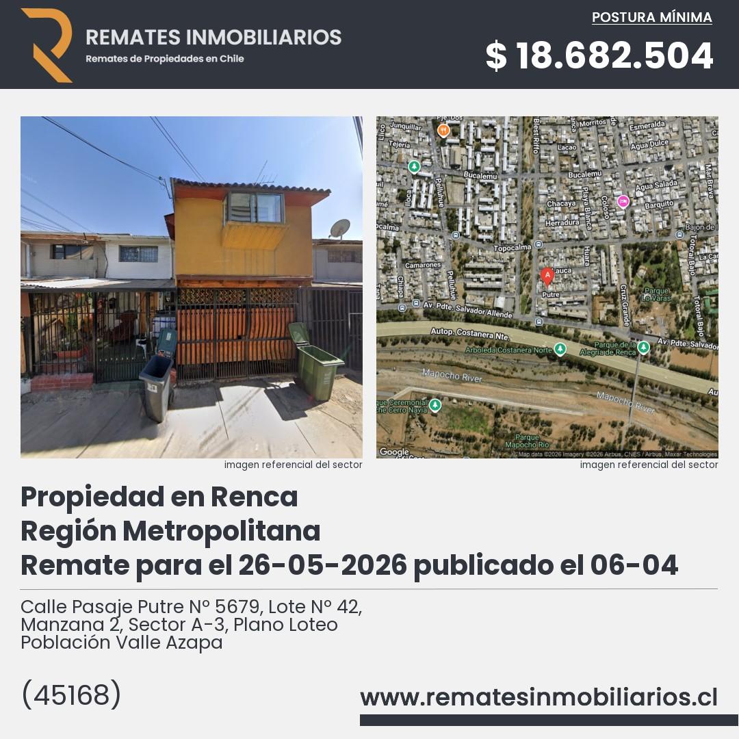 Imagen ficha Calle Pasaje Putre Nº 5679, Lote Nº 42, Manzana 2, Sector A-3, Plano Loteo Población Valle Azapa