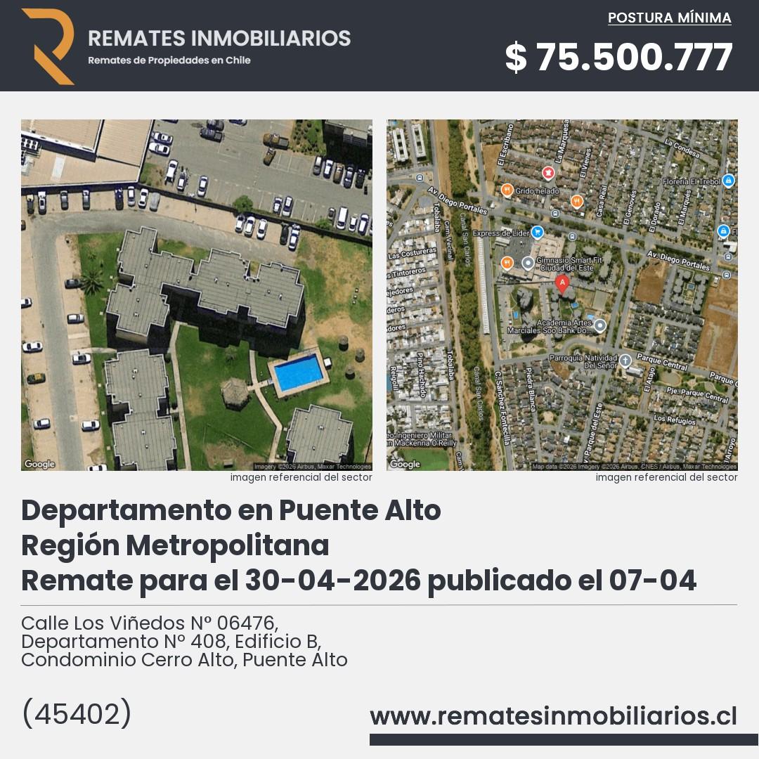 Imagen ficha Calle Los Viñedos N° 06476, Departamento Nº 408, Edificio B, Condominio Cerro Alto, Puente Alto