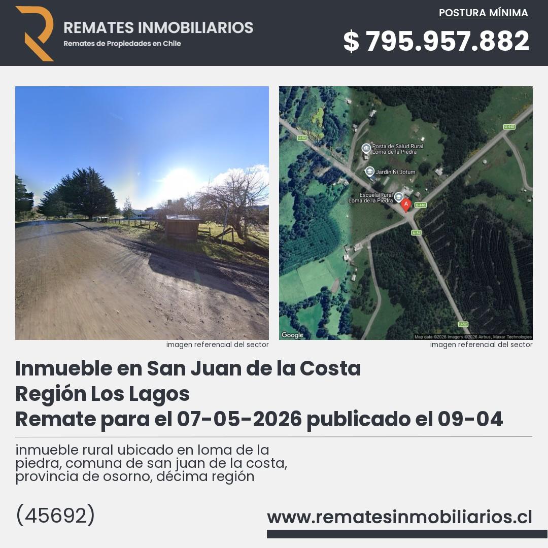 Imagen ficha inmueble rural ubicado en loma de la piedra, comuna de san juan de la costa, provincia de osorno, décima región