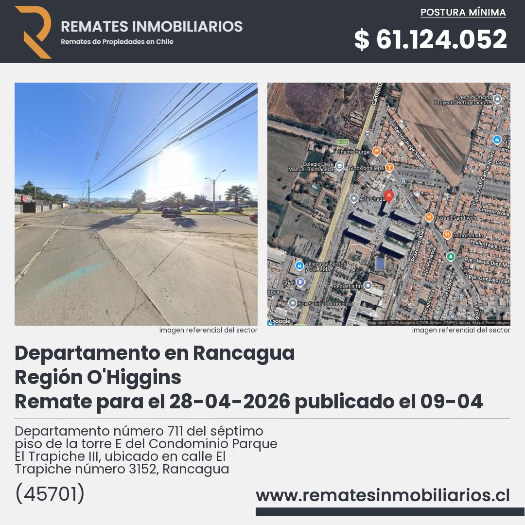 Imagen ficha Departamento número 711 del séptimo piso de la torre E del Condominio Parque El Trapiche III, ubicado en calle El Trapiche número 3152, Rancagua