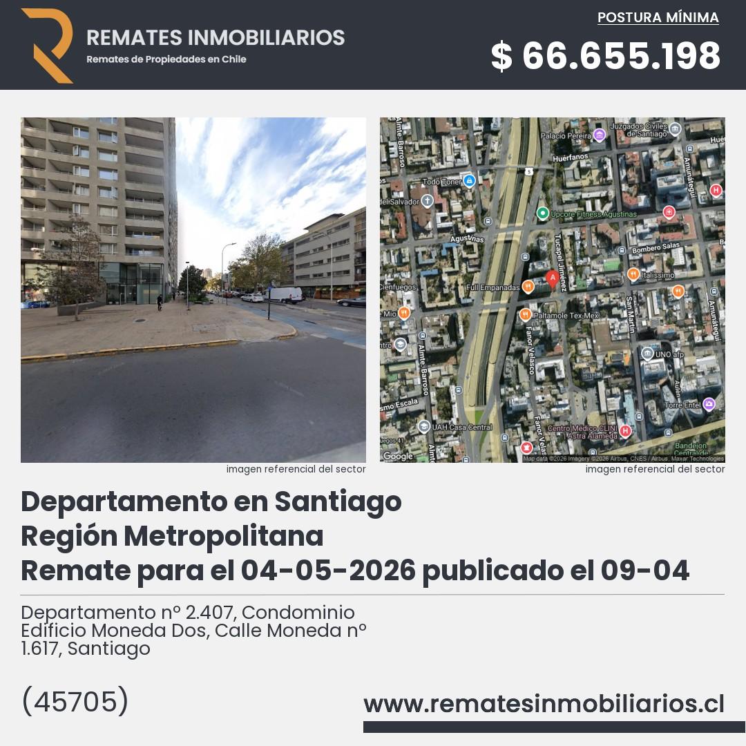 Imagen ficha Departamento nº 2.407, Condominio Edificio Moneda Dos, Calle Moneda nº 1.617, Santiago