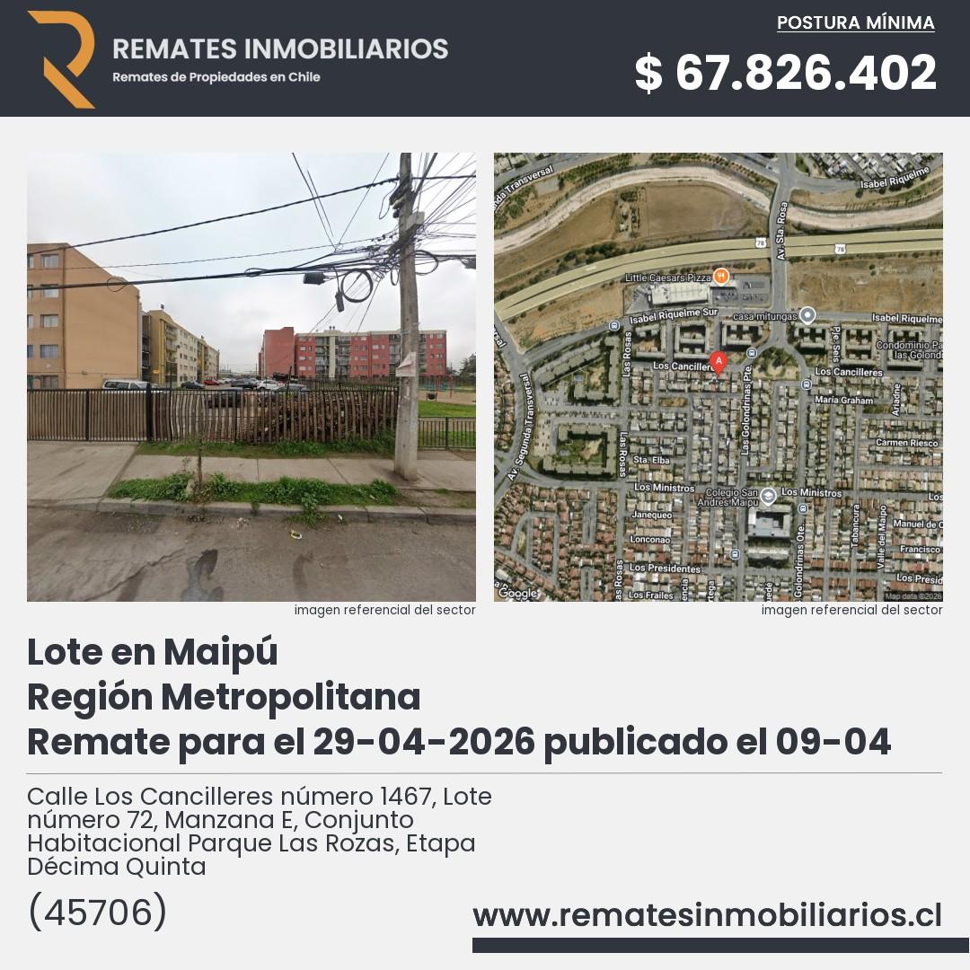 Imagen ficha Calle Los Cancilleres número 1467, Lote número 72, Manzana E, Conjunto Habitacional Parque Las Rozas, Etapa Décima Quinta