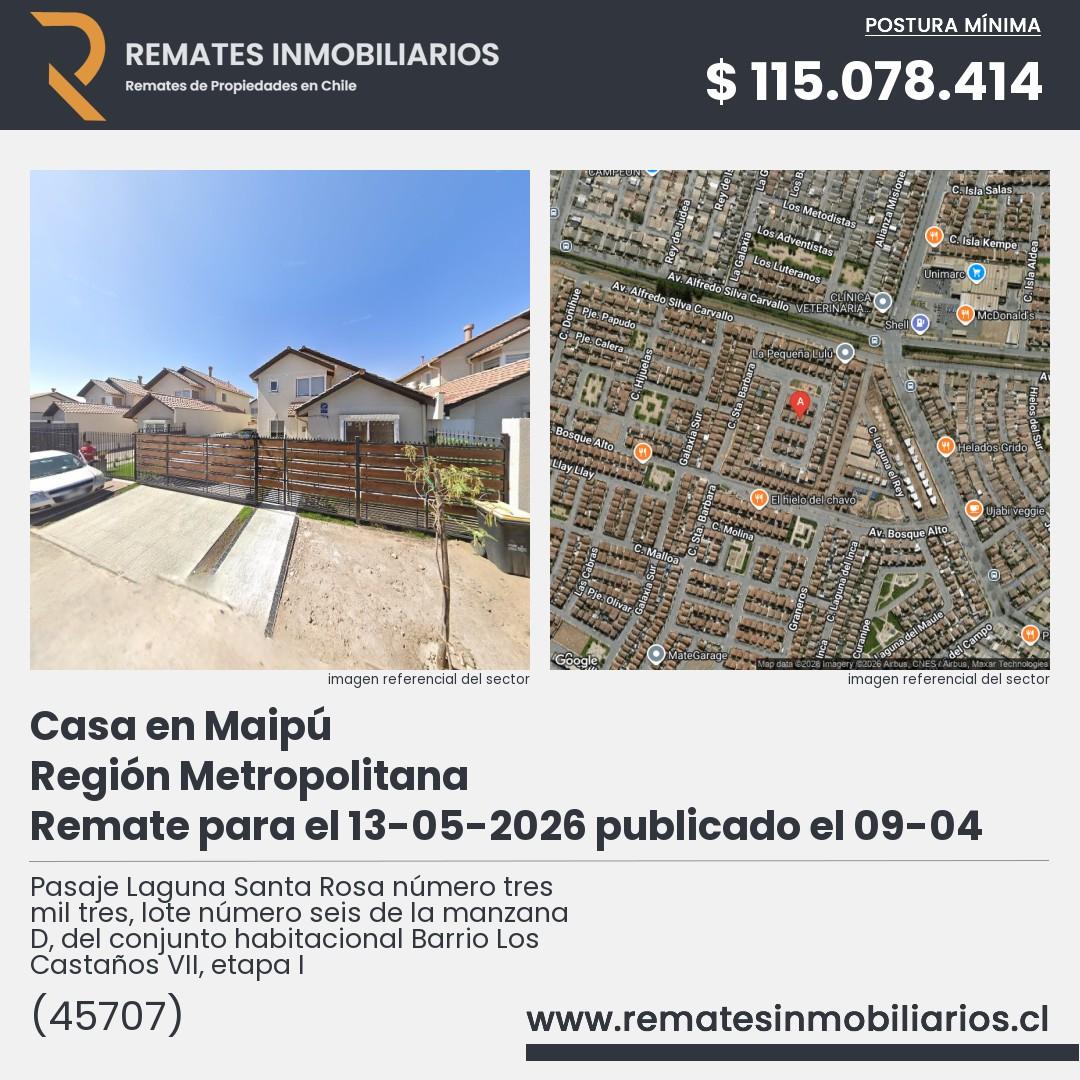 Imagen ficha Pasaje Laguna Santa Rosa número tres mil tres, lote número seis de la manzana D, del conjunto habitacional Barrio Los Castaños VII, etapa I