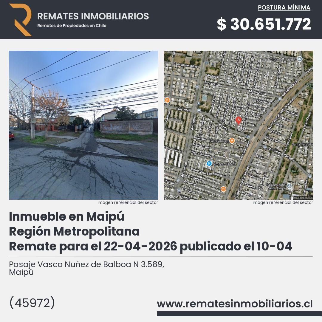 Imagen ficha Pasaje Vasco Nuñez de Balboa N 3.589, Maipú